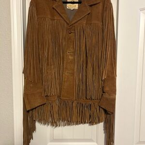 Vintage Brown Fringe Leather Suede Jacket